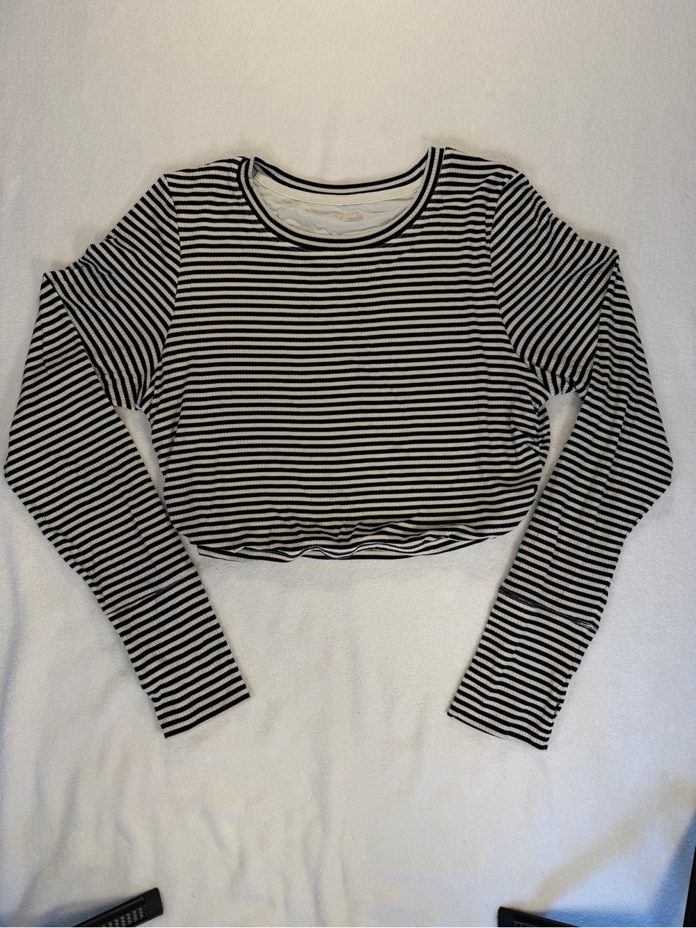 Aerie Black White Striped Cropped Long Sleeve Top Womens Large Ravewear